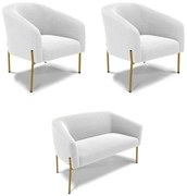 Namoradeira e 2 Poltronas Pé Ferro Dourado Stella Bouclê D03 - D'Rossi - Off White