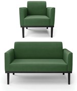 Sofá Namoradeira com Poltrona Base de Madeira Fixa Preto Marisa Suede  D03 - D'Rossi - Verde