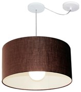 Lustre Pendente Cilíndrico Com Desvio Md-4232 Cúpula em Tecido 55x25cm Café - Bivolt