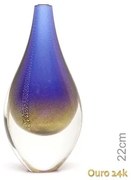 Gota Mini Média Azul com Ouro Murano Cristais Cadoro