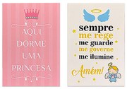 Kit 2 Placas Decorativas em MDF Aqui Dorme Uma Princesa e Oração Santo Anjo 28,5x 19 cm - D'Rossi