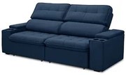 Sofá Retrátil Reclinável 3 Lugares 210cm Ginevra F05 Veludo Azul - Mpo