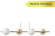 Pendente Botton Small Retângular 80X26Cm Alumínio E Globo Ø12Cm Fosco... (CHAMPANHE, FOSCO)