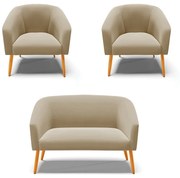 Namoradeira e 2 Poltronas Pé Palito Castanho Stella Suede D03 - D'Rossi - Marrom Rato