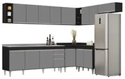 Armário de Cozinha Modulado de Canto 8 Peças CP27 com Pia Inox Preto/C