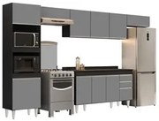 Armário de Cozinha Modulada 5 Peças CP14 Balcão com Tampo Preto/Cinza