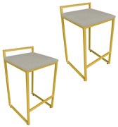 Conjunto 02 Banqueta Alta Industrial Pietra Suede Base Dourado D'Rossi - Marrom Rato