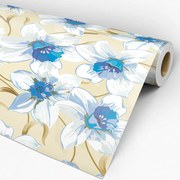 Papel de Parede Floral Marrom Creme Branco e Azul 0.52m x 3.00m