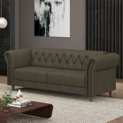 Sofá Living Sala de Estar Stanford Chesterfield 2 Lugares 180cm Pés de Madeira Couro Capuccino G58 - Gran Belo