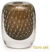 Vasinho Quadrado 3 Tela Fumê com Ouro Murano Cristais Cadoro