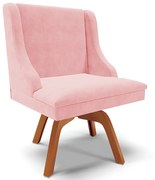 Poltrona Decorativa Base Giratória de Madeira Firenze Suede Rosa Bebê/Natural G19 - Gran Belo