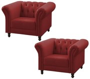 Kit 02 Poltronas Decorativa Maggiore Couro Vermelho G58 - Gran Belo