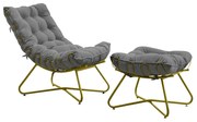 Conjunto Decorativo Poltrona e Puff Caim Base de Ferro Dourado Suede Cinza G41 - Gran Belo