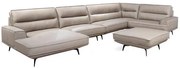 Sofá Evans Canto + Chaise Com Puff Couro Pérola 596cm - 69883 Sun House