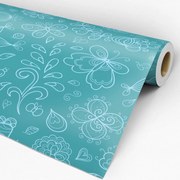 Papel de parede adesivo floral verde e azul