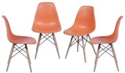 Kit com 4 Cadeiras Eames Polipropileno Base Madeira na Cor Laranja - 64566 Sun House