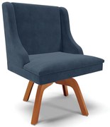 Poltrona Decorativa Base Giratória de Madeira Firenze Suede Azul Marinho/Natural G19 - Gran Belo