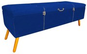 Calçadeira Baú Casal 140cm Caribe Pés Palito Suede Azul - Sheep Estofados - Azul