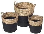 Kit 3 Cestos Pattani em Fibra Natural Seagrass com Preto - 62010 Sun House