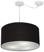 Lustre Pendente Cilíndrico Com Desvio Md-4238 Cúpula em Tecido 45x25cm Preto - Bivolt