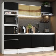 Armário de Cozinha Completa 240cm Branco/Preto Diamante Madesa Cor:Branco/Preto