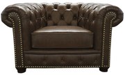 Poltrona Sala de Estar Chesterfield com Pés Madeira Couro Marrom G40 - Gran Belo