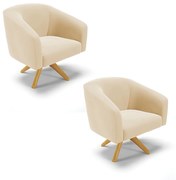 Poltrona Decorativa Giratória MA30 Kit 2 Stella Suede D03 - D'Rossi - Bege