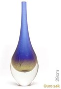 Gota Mini Alta Azul com Ouro Murano Cristais Cadoro