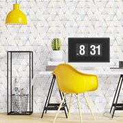 Papel de Parede 3D triângulo Amarelo e Cinza 0.52m x 3.00m