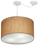 Lustre Pendente Cilíndrico Com Desvio Md-4235 Cúpula em Tecido 45x30cm Palha - Bivolt