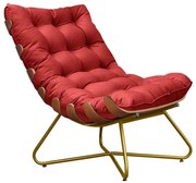 Poltrona Decorativa Sala de Estar Caim Base de Madeira Dourada Veludo Vermelho G41 - Gran Belo