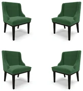 Kit 4 Cadeiras Decorativas Sala de Jantar Base Fixa de Madeira Firenze Veludo Verde/Preto G19 - Gran Belo