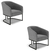 Poltrona Decorativa Industrial Preto Kit 2 Stella Linho D03 - D'Rossi - A26 Grafite