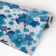 Papel de Parede Floral Branco Azul e Cinza 0.52m x 3.00m