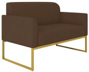 Poltrona Namoradeira Decorativa Isabella Base Industrial Suede Marrom/Dourado G19 - Gran Belo