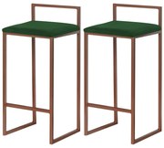 Kit 2 Banquetas Decorativa Jasmine Base Bronze Suede Verde G41 - Gran Belo