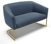 Sofá Namoradeira 2 Lugares Base Industrial Dourado Stella Suede Azul Marinho D03 - D'Rossi