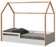 Cama Montessoriana Tivoli com Casinha e 2 Grades de proteção - Branco e Mel