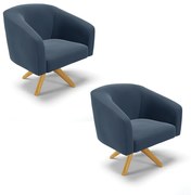 Poltrona Decorativa Giratória MA30 Kit 2 Stella Suede Azul Marinho D03 - D'Rossi
