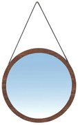 Espelho Redondo Decorativo Melk 65cm Com Tira de Couro Madeira Maciça Rustic Brown G54 - Gran Belo