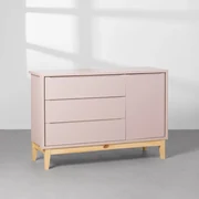 Cômoda Theo 1 Porta com Pés Square Natural - Rosa