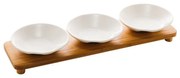 Jogo 3 Petisqueiras Porcelana Branco Matt Com Bandeja Bambu 32x9x5cm 28472 Wolff