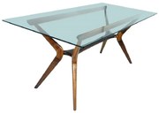 Mesa de Jantar Retrô 8 Lugares Palito Tampo de Vidro Base Eucalipto Design Retrô