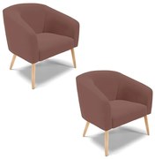 Poltrona Decorativa Pé Palito Natural Kit 2 Stella Veludo D03 - D'Rossi - Rose