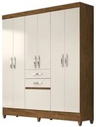 Guarda Roupa Casal Mafra 6 Portas Castanho Wood/Baunilha - Moval