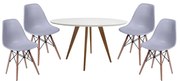 Conjunto Mesa Square Redonda Branco 88cm com 4 Cadeiras Eiffel - Cinza