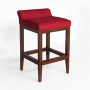 Banqueta Alta Lotus Base Madeira Maciça Estofada Suede Vermelho