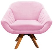 Poltrona Giratória Giovana Suede Rosa Bebê Base Madeira MM30 D'Rossi