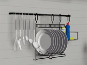 Kit Elegance 11pcs Cozinha Suspensa Parede Com Escorredor de Pratos e Copos Em Inox Preto