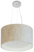 Lustre Pendente Cilíndrico Md-4319 Cúpula em Tecido 40x25cm Rustico Bege / Branco - Bivolt